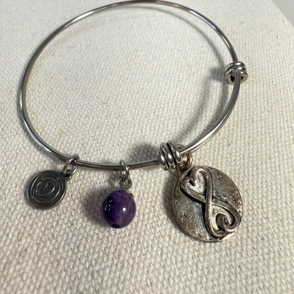 Unwritten Silver Tone Bangle Bracelet With Infinity Charm Amethyst Purple Bead - Picture 1 of 3